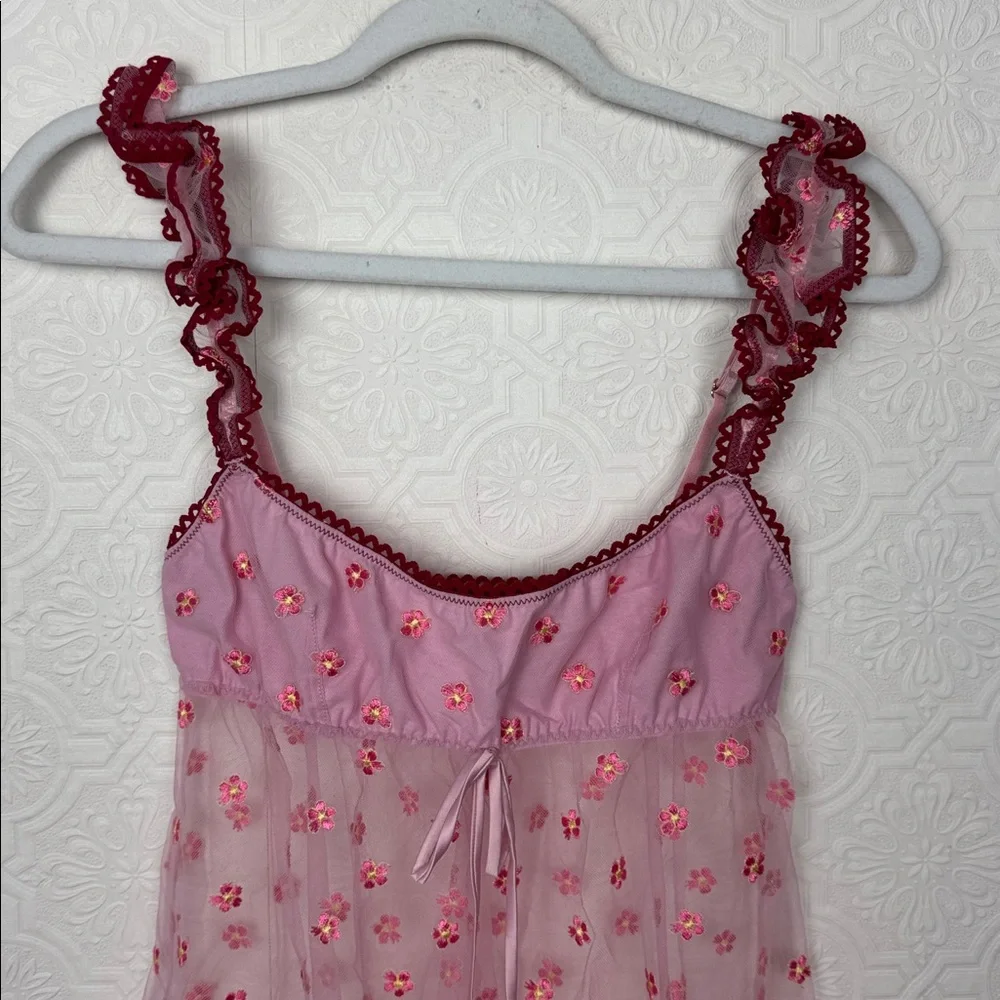 Urban Outfitters Lazy Daisy Sheer‎ Lingerie Tank Pink mini Dress Flowers Small